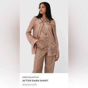 NWT C/Meo Collective After Dark Rose Gold Button Down Shirt Shiny Sparkly Sz XS